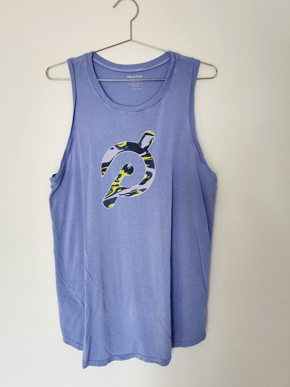 Peloton Tank Top Women Large Periwinkle Logo Graphic Racerback Sleeveless Workou